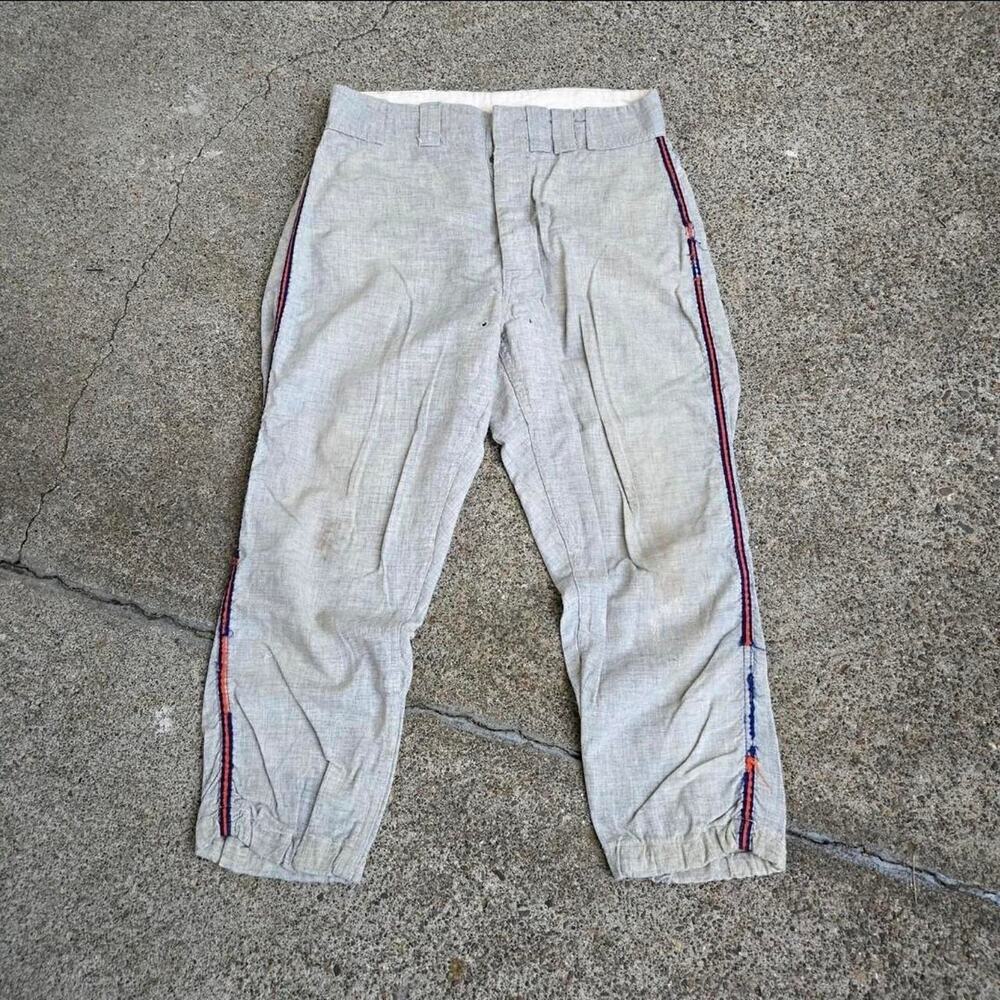 True Vintage WILSON Side Stripe  Cropped Fit Baseball Pants Gray 30" Fit USA